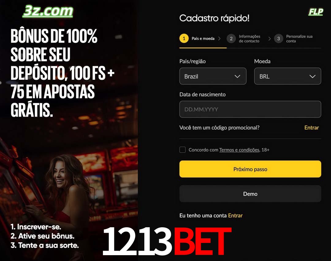 1213bet registro oficial cassino online Brasil com bônus de depósito e free spins
